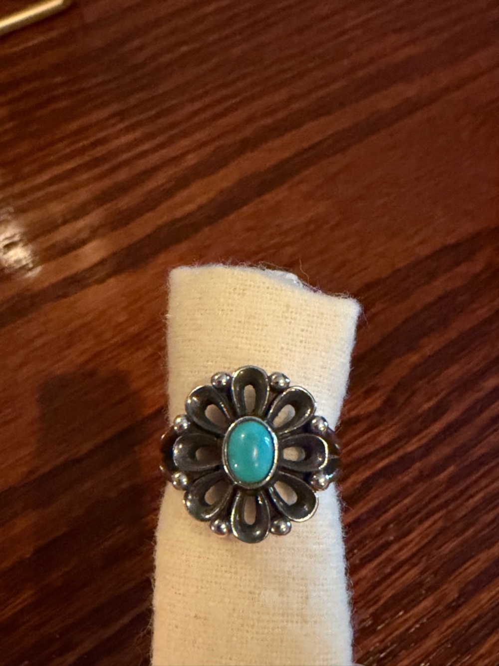 James Avery Sterling Floral Ring with Turquoise Stone